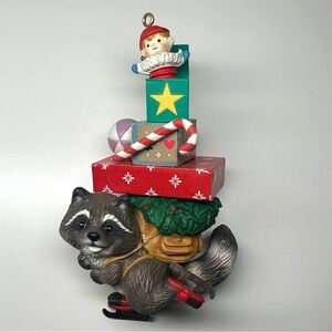 Vintage Bundles of Joy Raccoon Christmas Tree Ornament Carlton Cards1988